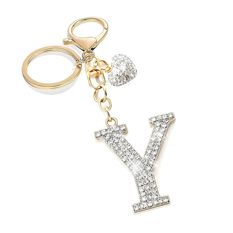 New full-diamond heart 26-letter keychain car keychain couple bag charm